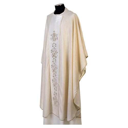 Casulla con franja JHS y bordados florales dorados de lana fría 14