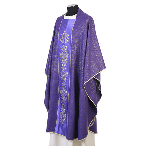 Casulla con franja JHS y bordados florales dorados de lana fría 15