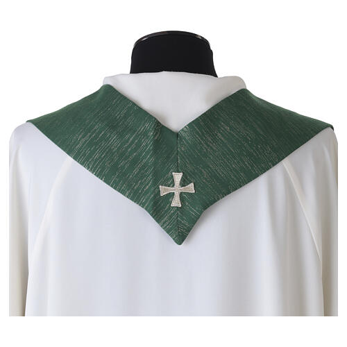 Chasuble à bande centrale JHS avec broderies florales dorées en frescolana 11