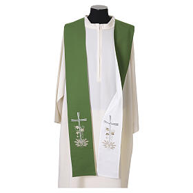 Étole sacerdotale bicolore vert blanc à motif de vigne