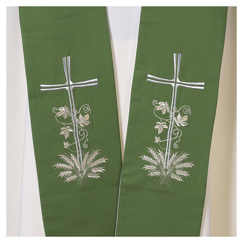 Étole sacerdotale bicolore vert blanc à motif de vigne 4