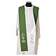 Étole sacerdotale bicolore vert blanc à motif de vigne s1