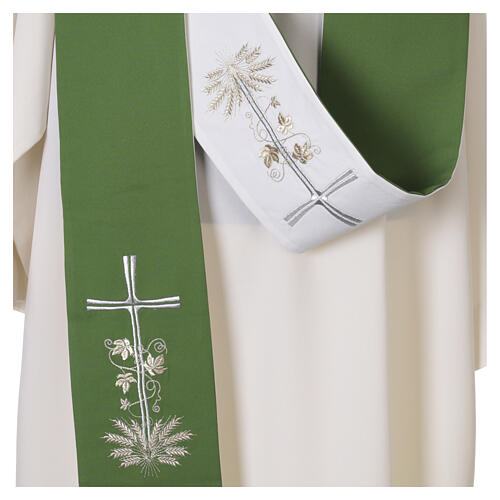 Estola sacerdotal bicolor verde e branca com videira de uva 6