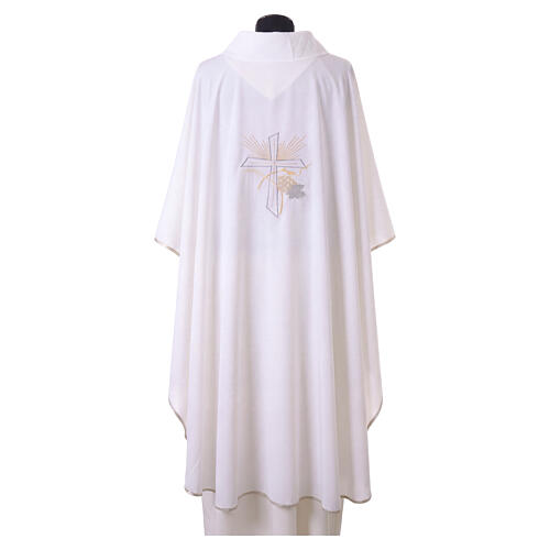 Light chasuble in polyester with embroidered cross, grapes and wheat 9