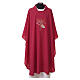 Light chasuble in polyester with embroidered cross, grapes and wheat s1