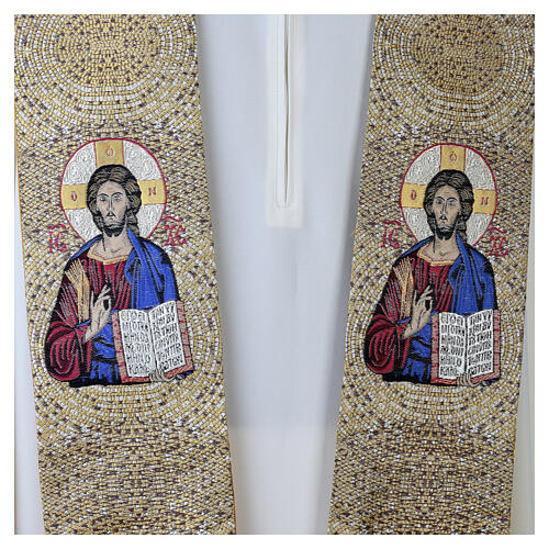 Stola sacerdotale con ricamo Cristo Pantocratore e tessuto effetto mosaico 3