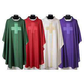 Polyester chasuble with linear cross and stylised bands by Vebi Confezioni