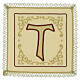 Chalice veil with gold and brown Franciscan decoration, 7x7 in, cotton s1