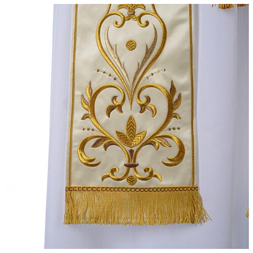 Estola de raso sacerdotal Gamma bordado dorado  floral con orlas 3