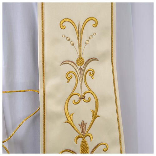 Estola de raso sacerdotal Gamma bordado dorado  floral con orlas 4