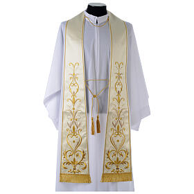 Estola sacerdotal em cetim Gamma bordado floral dourado com franjas