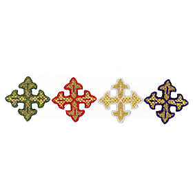 Bügelpatch, dreilappiges Kreuz, Stickerei, 4 liturgische Farben, 4x4cm