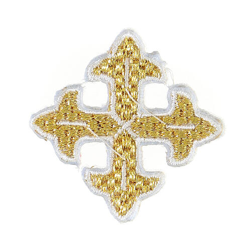 Iron-on golden trilobed cross patch 8 cm