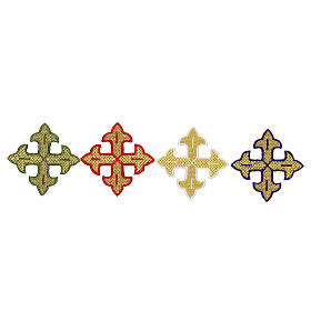 Bügelpatch, dreilappiges Kreuz, Stickerei, 4 liturgische Farben, 8x8cm