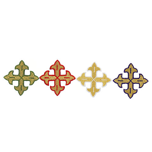 Bügelpatch, dreilappiges Kreuz, Stickerei, 4 liturgische Farben, 8x8cm 1