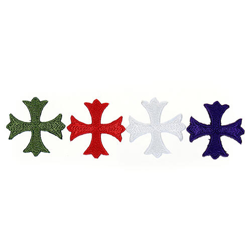 Bügelpatch, griechisches Kreuz, Stickerei, 4 liturgische Farben, 4x4cm 1