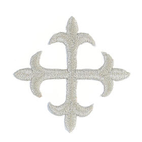 Iron-on silver cross flory for liturgical vestments, 3 in