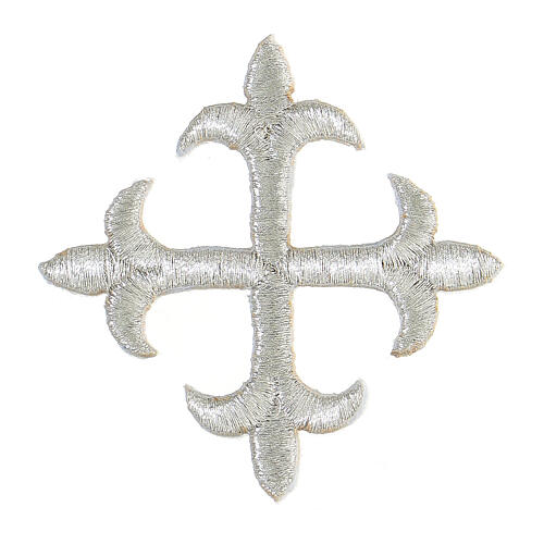Iron-on silver cross flory for liturgical vestments, 3 in 1
