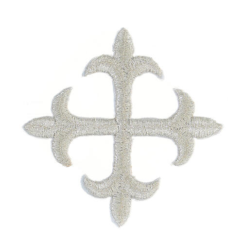Iron-on silver cross flory for liturgical vestments, 3 in 2