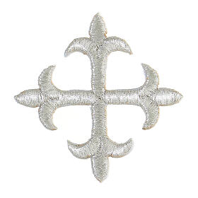 Croce termoadesiva gigliata argento 8 cm