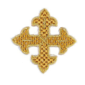 Bügelpatch, dreilappiges Kreuz, Stickerei, goldfarben, 4x4cm