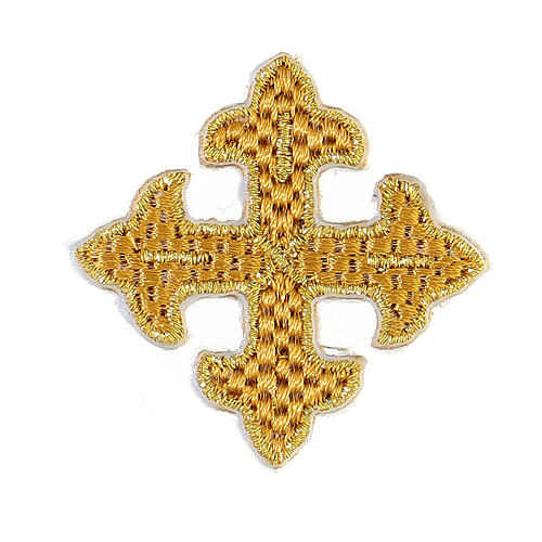 Bügelpatch, dreilappiges Kreuz, Stickerei, goldfarben, 4x4cm 1