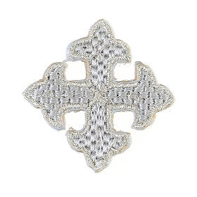 Self-adhesive silver budded cross for liturgical vestments, 1.5 in