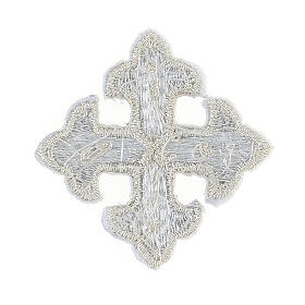 Self-adhesive silver budded cross for liturgical vestments, 1.5 in