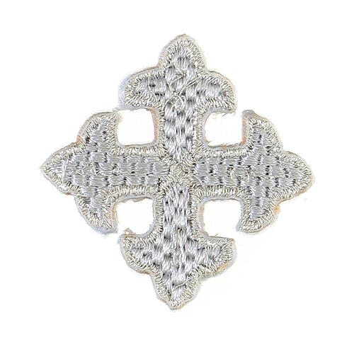Self-adhesive silver budded cross for liturgical vestments, 1.5 in 1