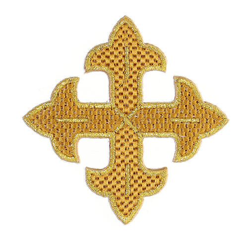 Bügelpatch, dreilappiges Kreuz, Stickerei, goldfarben, 8x8cm 1