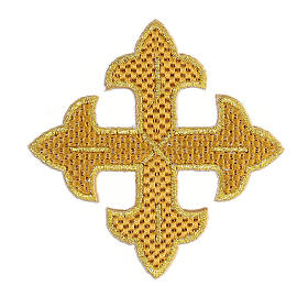 Golden budded cross iron-on patch for liturgical vestments, 3 in