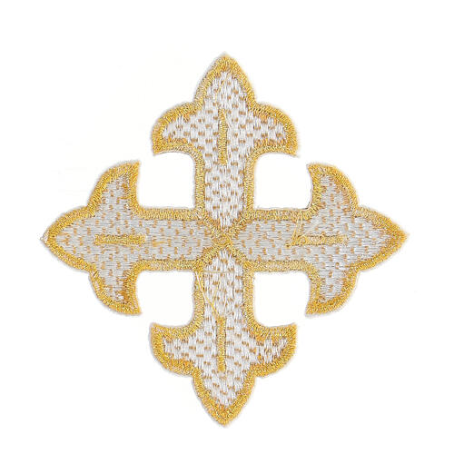 Golden budded cross iron-on patch for liturgical vestments, 3 in 2