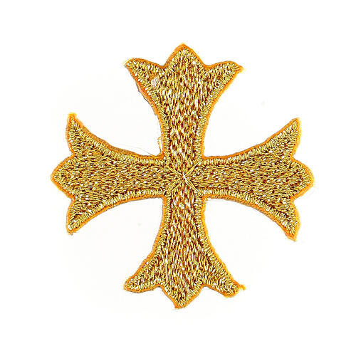 Bügelpatch, griechisches Kreuz, Stickerei, goldfarben, 4x4cm 1
