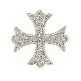 Embroidered self-adhesive patch, silver Greek cross, 1.5 in