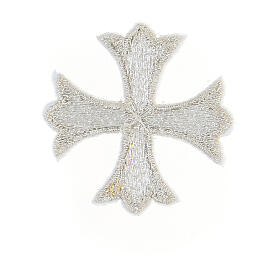  Embroidered silver Greek cross iron-on patch 4 cm