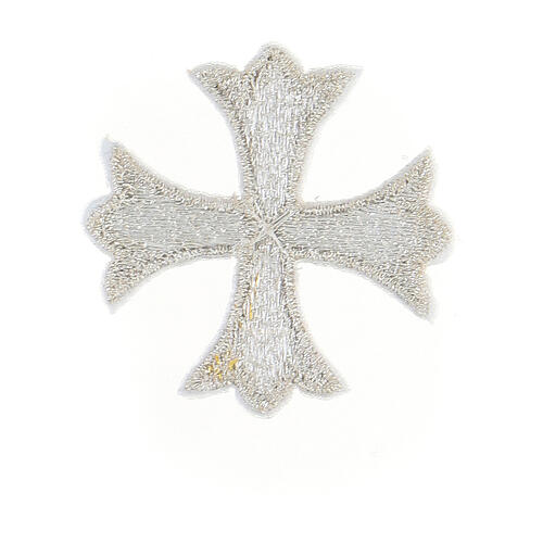  Embroidered silver Greek cross iron-on patch 4 cm 2