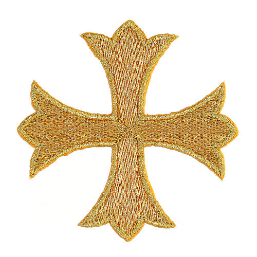 Bügelpatch, griechisches Kreuz, Stickerei, goldfarben, 8x8cm 1