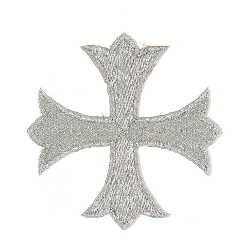 Bügelpatch, griechisches Kreuz, Stickerei, silberfarben, 8x8cm 1