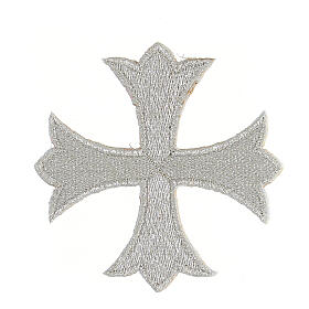 Self-adhesive application of a silver Greek cross, 3 in