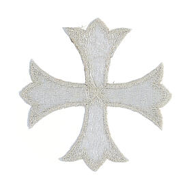 Self-adhesive application of a silver Greek cross, 3 in