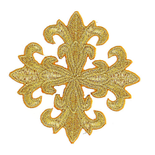 Bügelpatch, gleicharmiges Kreuz, Stickerei, goldfarben, 8x8cm 1