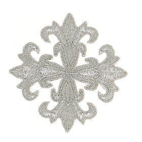 Silver thermoadhesive cross patch for vestments 8 cm
