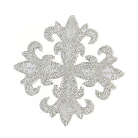 Silver thermoadhesive cross patch for vestments 8 cm