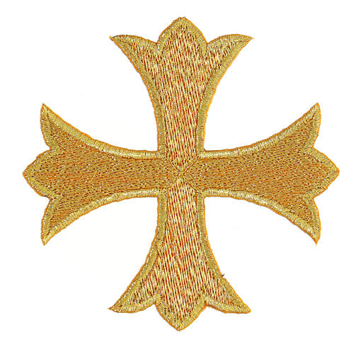 Bügelpatch, griechisches Kreuz, Stickerei, goldfarben, 12x12cm 1