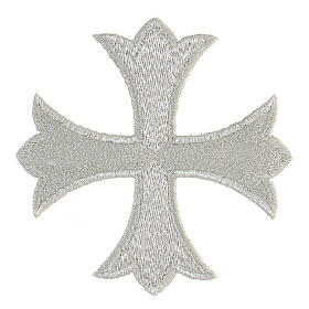 Bügelpatch, griechisches Kreuz, Stickerei, silberfarben, 12x12cm