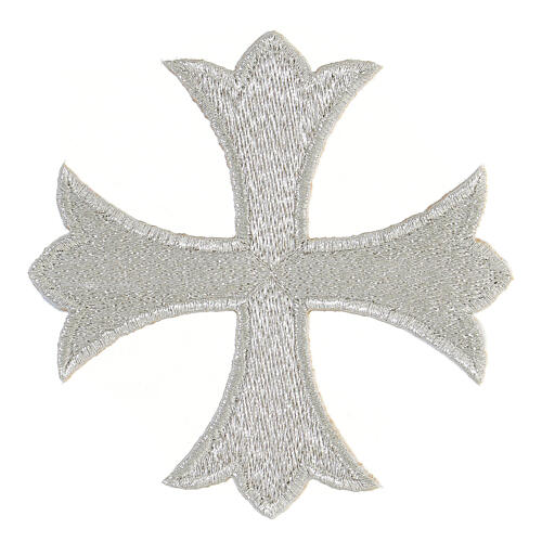 Broderie thermoadhésive 12 cm croix grecque argentée 1