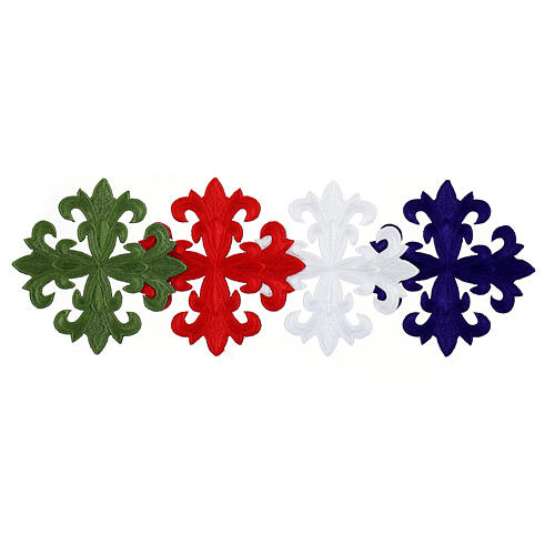 Bügelpatch, gleicharmiges Kreuz, Stickerei, 4 liturgische Farben, 12x12cm 1