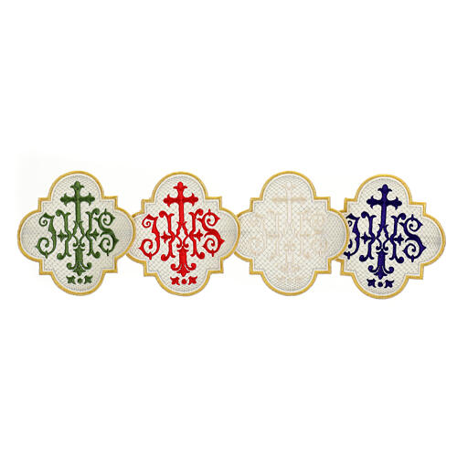 Aufnäher, Emblem "IHS", Stickerei, 4 liturgische Farben, 13x13cm 1