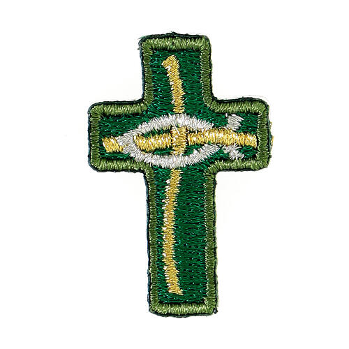 Bügelpatch, Kreuz mit Fisch, Stickerei, 4 liturgische Farben, 4x2,5cm 2
