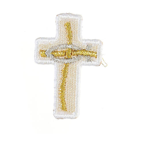 Bügelpatch, Kreuz mit Fisch, Stickerei, 4 liturgische Farben, 4x2,5cm 4